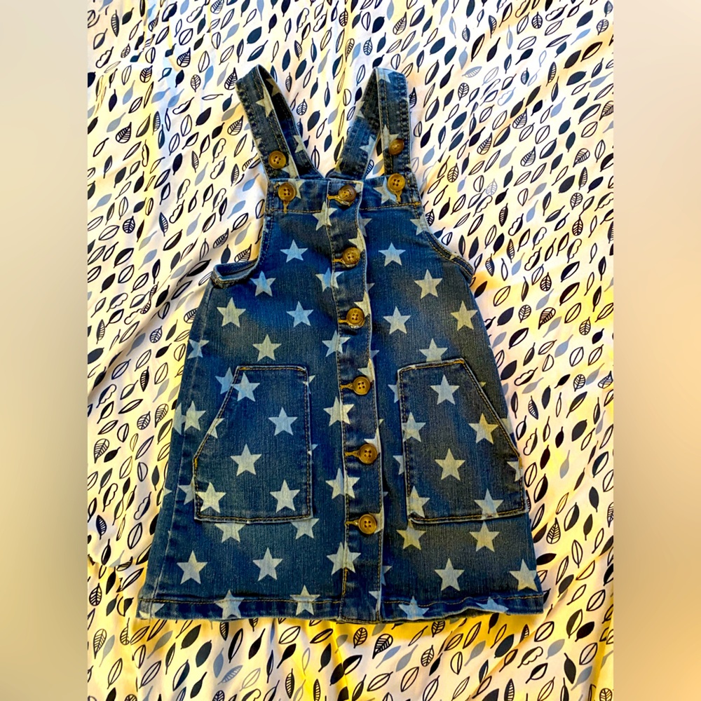 Wonder Nation dark blue denim stars Overall Dress for Toddler Girls 3T